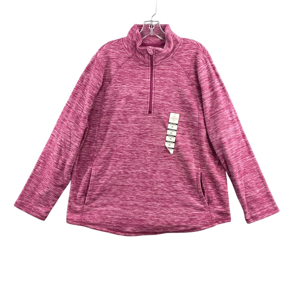 St John's Bay Quarter Zip Women XL Pink New Space Dye Fleece Pullover Sportswear
